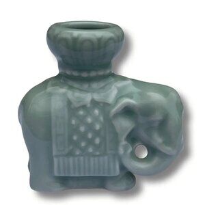 Vtg Elephant Candle Holder Celadon Green China 3.5" Boho MCM Asian African Decor